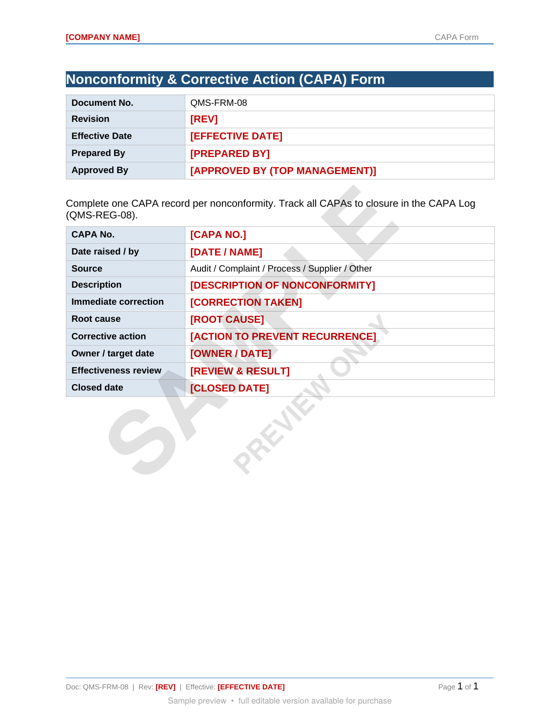 ISO 9001:2015 Forms & Registers Pack - 13 Working Templates (Word + Excel)