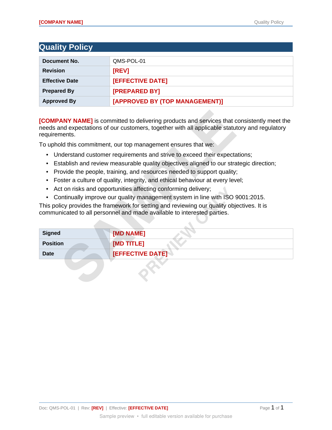 Complete ISO 9001:2015 QMS Documentation Pack — 35 Documents + KPI Dashboard