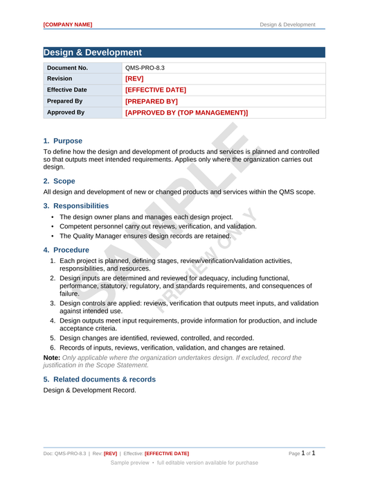ISO 9001:2015 Operational Documents Pack - Design, Calibration, Work Instructions & More